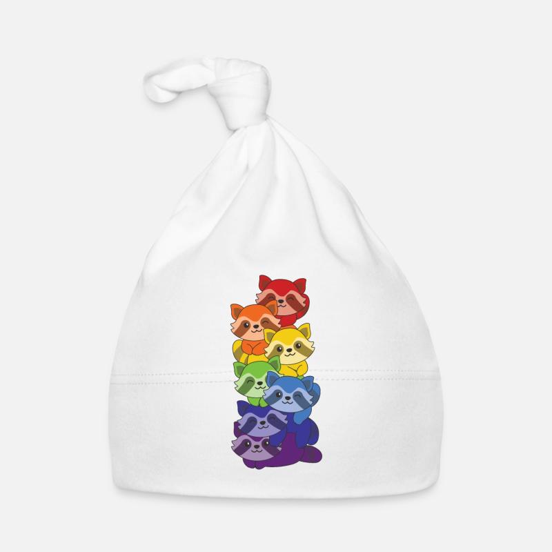 Rainbow Flag Pride LGBTQ Mignon Raccoon Stack - Bonnet bio Bébé - blanc