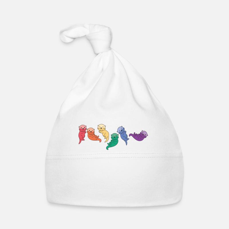 Rainbow Otter Flag Pride LGBTQ Mignons Loutres - Bonnet bio Bébé - blanc