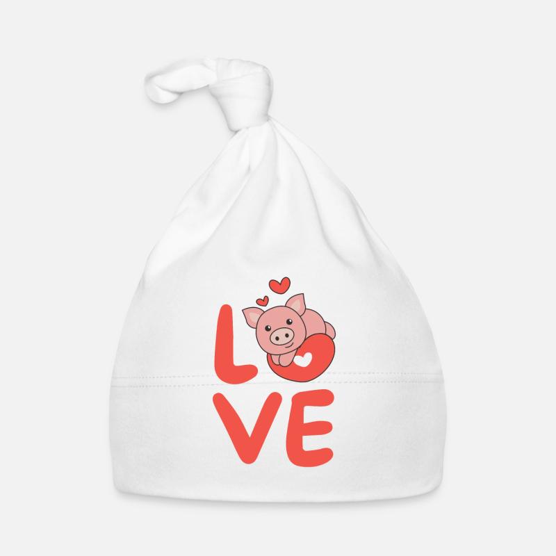 Cochon pour la Saint-Valentin Animaux mignons Cœurs Amour Bonnet bio Bébé