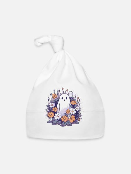 Halloween groovy Mama Geist Hippie Blumen Vintage - Baby Bio-Mütze - Weiß - Vorne