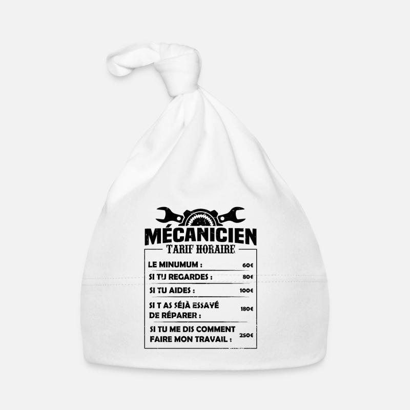 Mécanicien Tarif Horaire - Bonnet bio Bébé - blanc