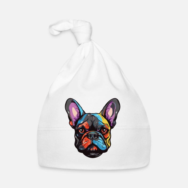 Tête de chien bouledogue français - Bonnet bio Bébé - blanc