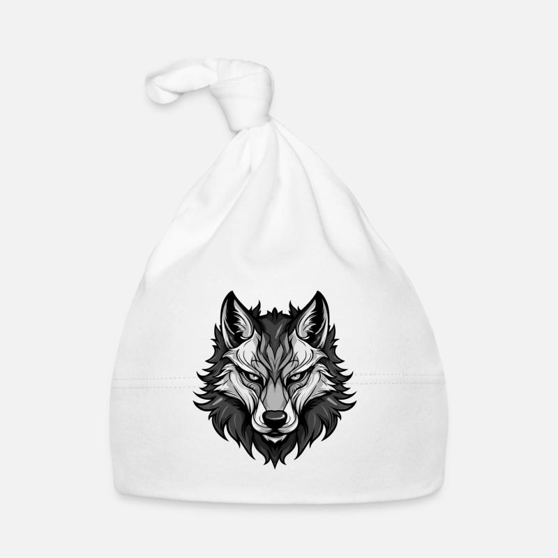 Wolf Kopf - Baby Bio-Mütze - Weiß
