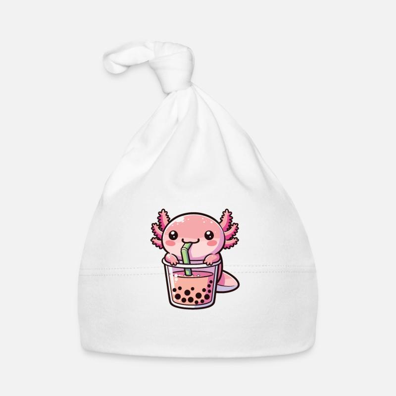 Kawaii Axolotl Bubble Tea Boba Axolotl Organic Baby Cap