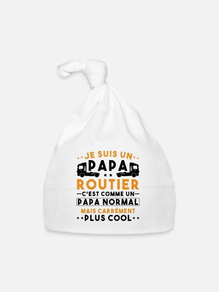 je suis un papa routier / humour papa routier - Bonnet bio Bébé - blanc - Devant