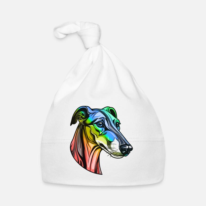 Tête de chien lévrier coloré Bonnet bio Bébé