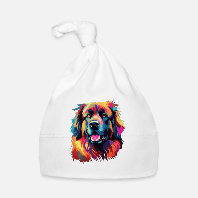 Aquarelle colorée Leonberg - Bonnet bio Bébé - blanc