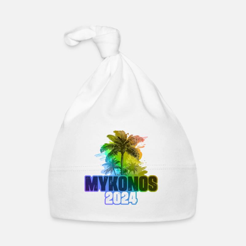 Mykonos 2024 Urlaub Palmen Bunt Baby Bio-Mütze