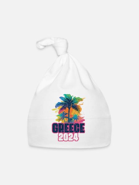 Greece 2024 Holiday Palm Blob - Organic Baby Cap - white - Front