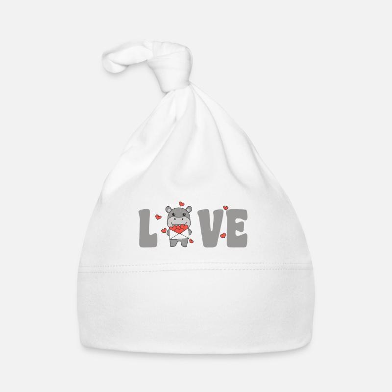 Hippo for Valentine's Day Cute Animals with Hearts Love Organic Baby Cap
