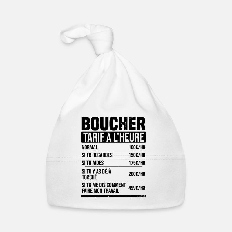 Boucher tarif à l'heure idée cadeau humour - Bonnet bio Bébé - blanc