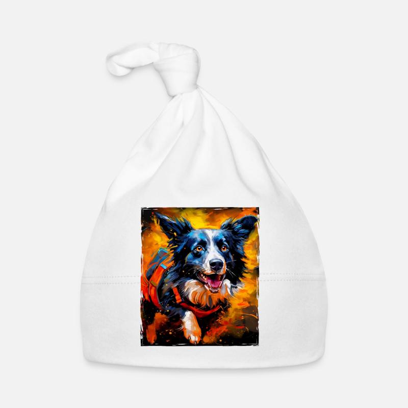Portrait de chien Border Collie - Bonnet bio Bébé - blanc
