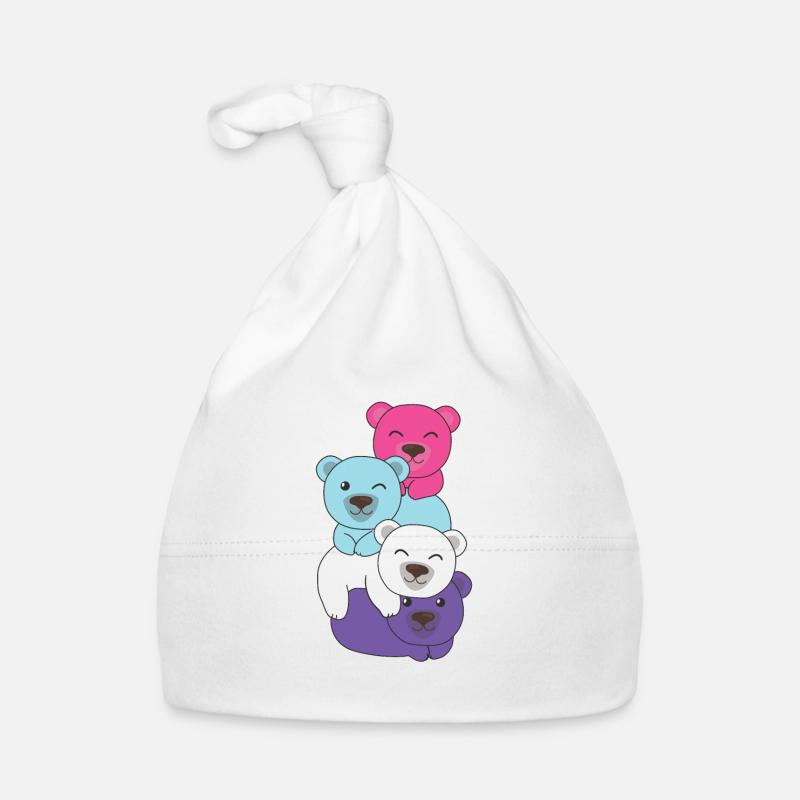 Multisexuel Drapeau Fierté LGBTQ Ours Mignons Bouquet - Bonnet bio Bébé - blanc