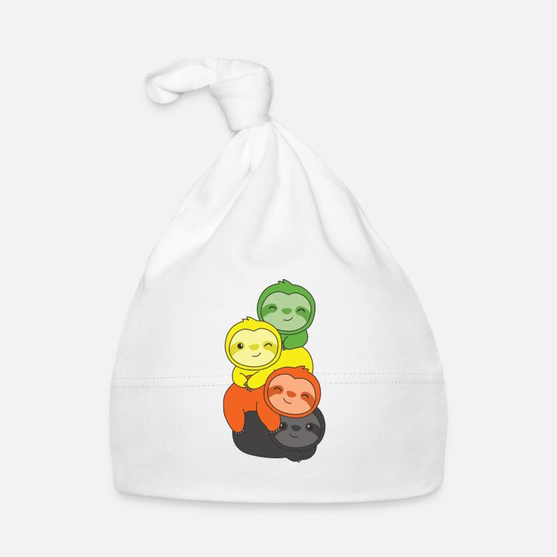 Aromantic Flag Pride LGBTQ Cute Sloth Bunch Organic Baby Cap