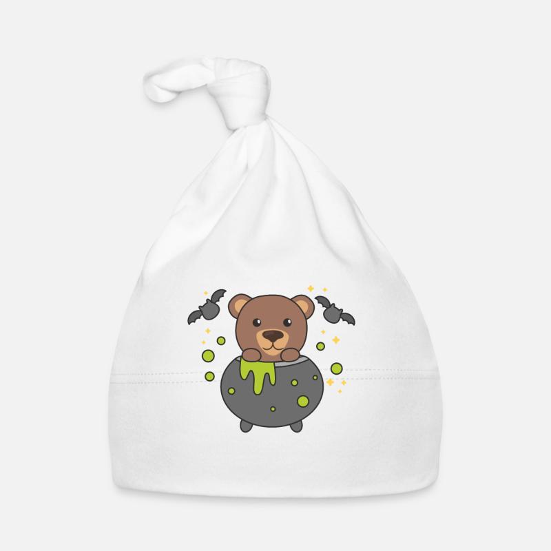 Ours Joyeux Halloween Bâton de Chaudron de Sorcière Bonnet bio Bébé