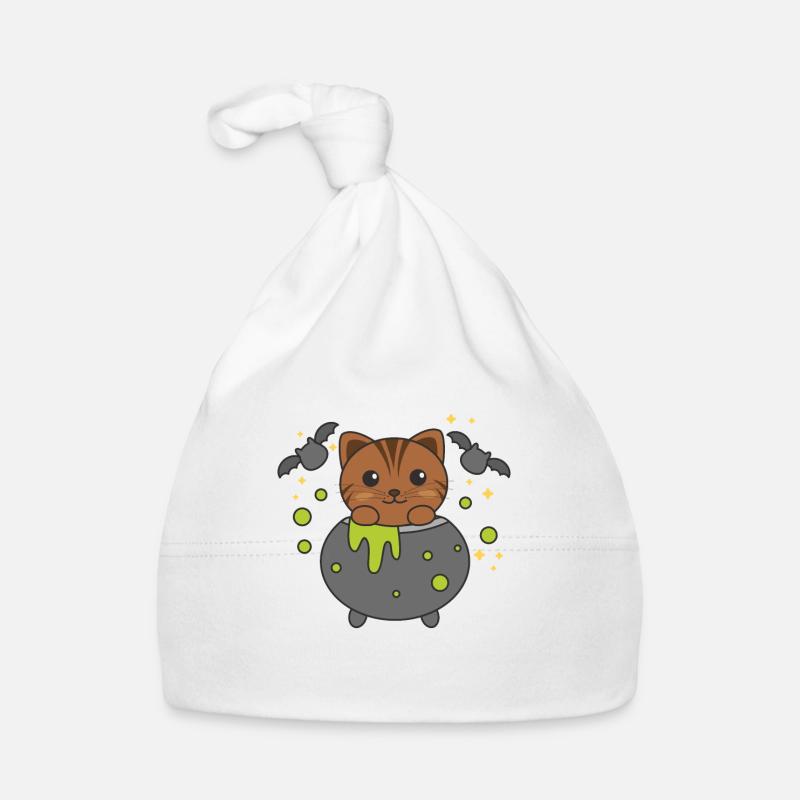 Chat Joyeux Halloween Chaudron de la sorcière Chauve-souris Bonnet bio Bébé