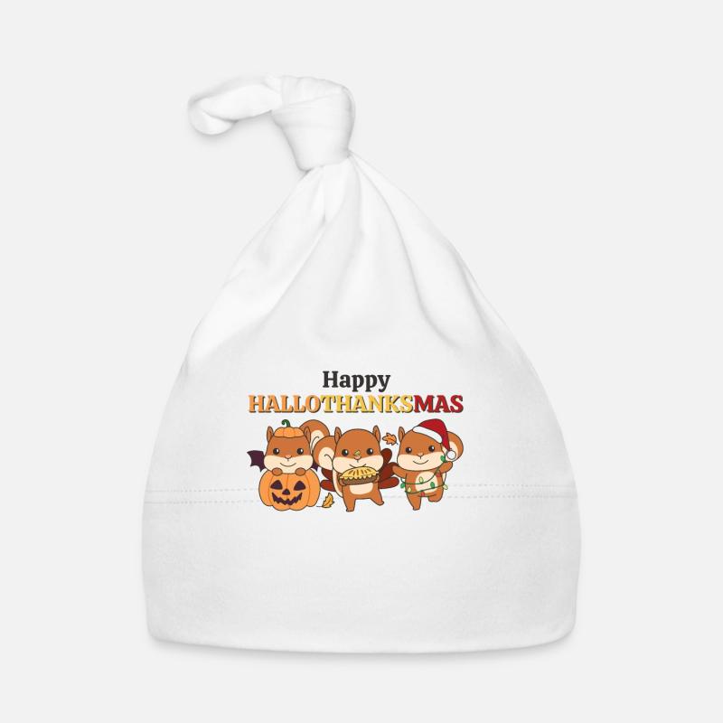 Happy Hallothanksmas Squirrel Christmas Organic Baby Cap