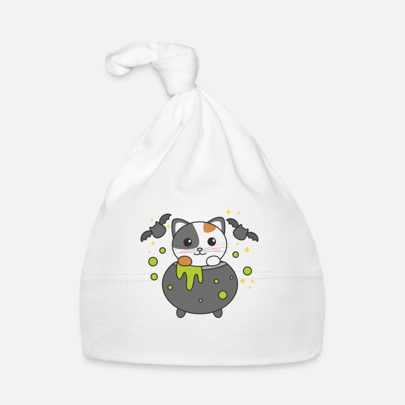 Chat Joyeux Halloween Chaudron de la sorcière Chauve-souris Bonnet bio Bébé