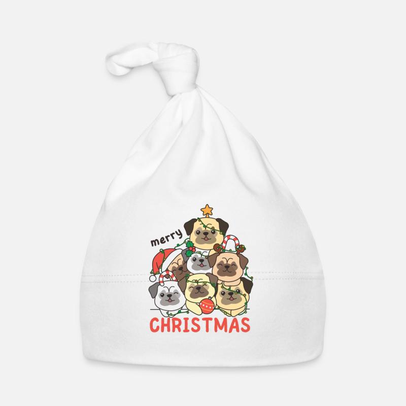Mops Weihnachtsbaum frohe Weihnachten Baby Bio-Mütze