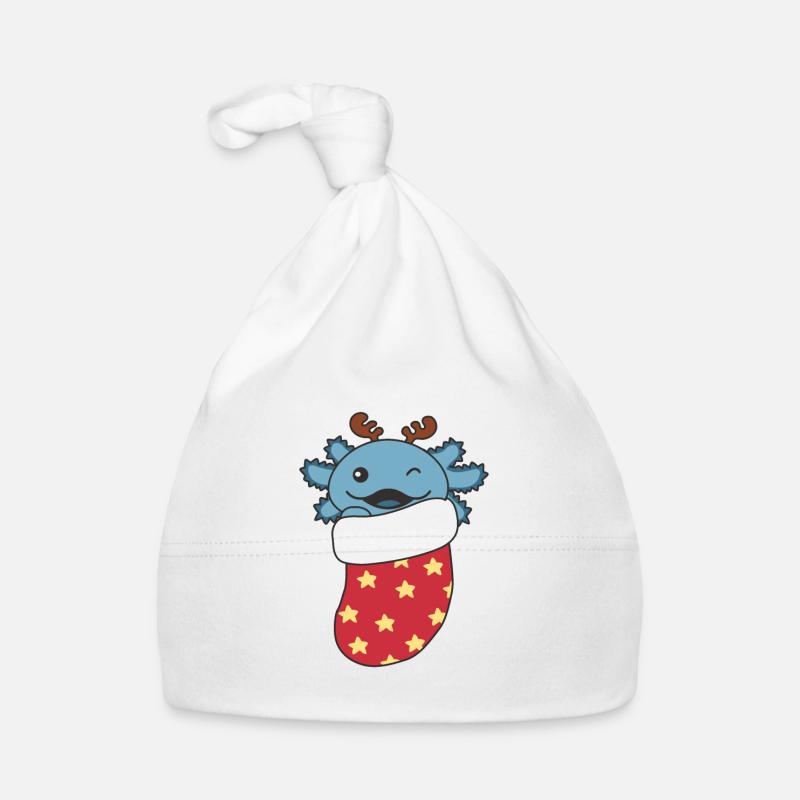 Cute Axolotls in Christmas Socks for Christmas Organic Baby Cap