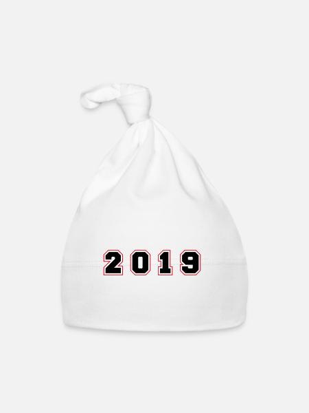 2019 Jahr Zahl - Baby Bio-Mütze - Weiß - Vorne