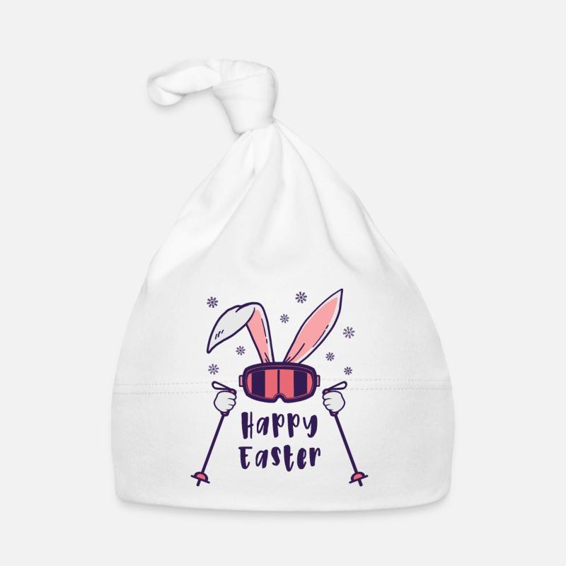 Joyeuses Pâques de la part du lapin de ski avec bâtons de ski Bonnet bio Bébé