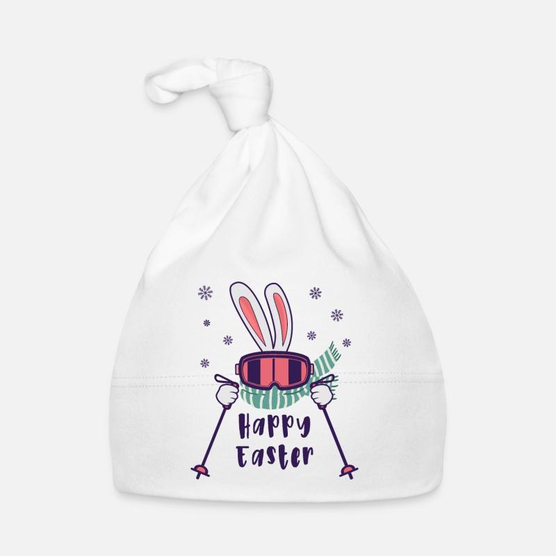 Happy Easter from Skiing Rabbit with ski poles Organic Baby Cap