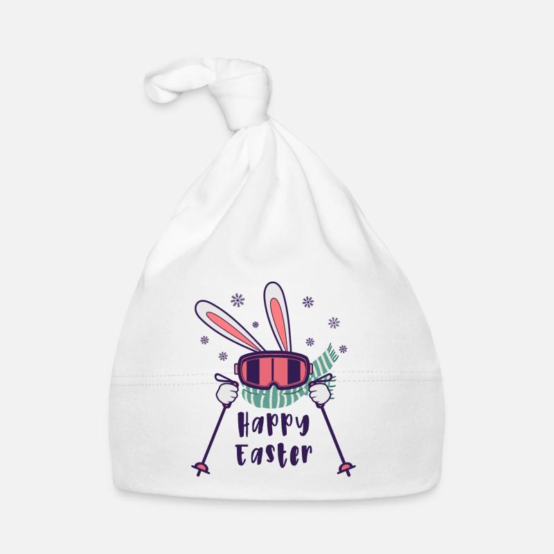 Happy Easter from Skiing Rabbit with ski poles Organic Baby Cap