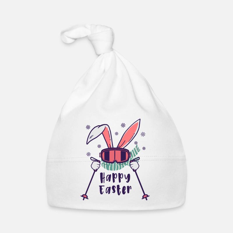 Joyeuses Pâques de Skiing Rabbit avec bâtons de ski Bonnet bio Bébé