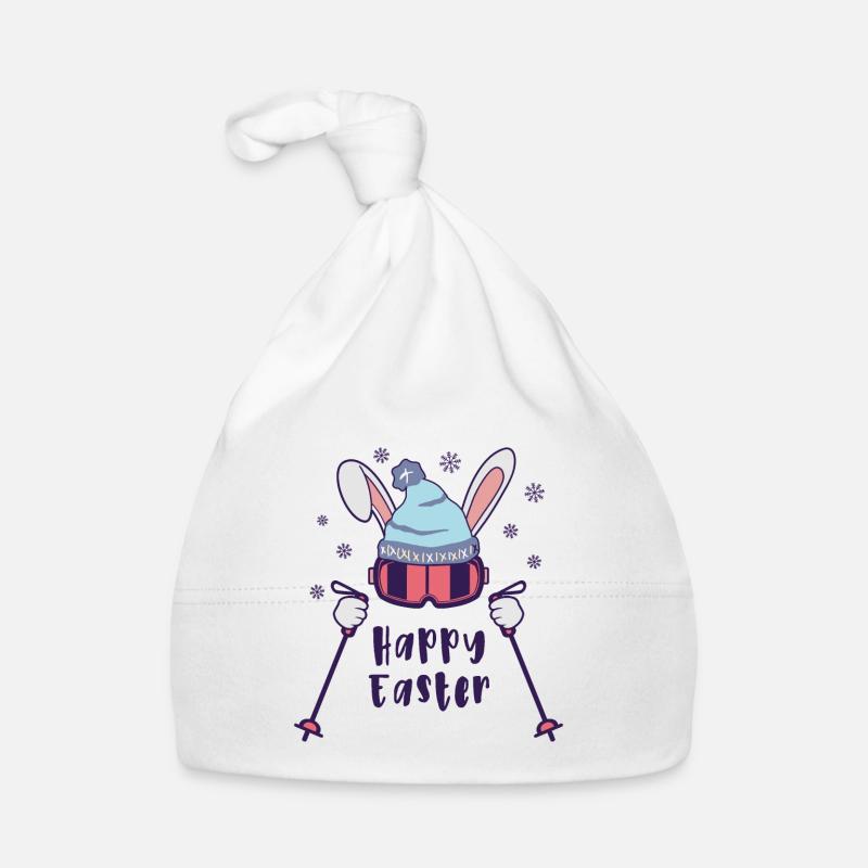 Happy Easter from Skiing Rabbit with ski poles Organic Baby Cap
