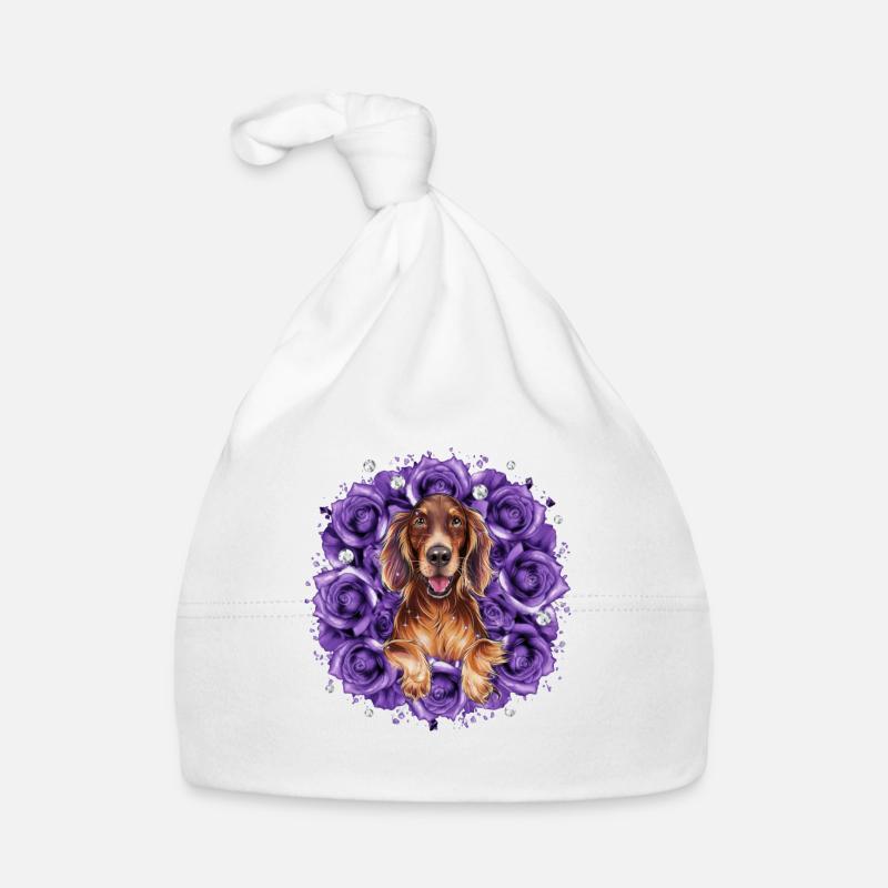 Cartoon Irish Setter with Roses Organic Baby Cap