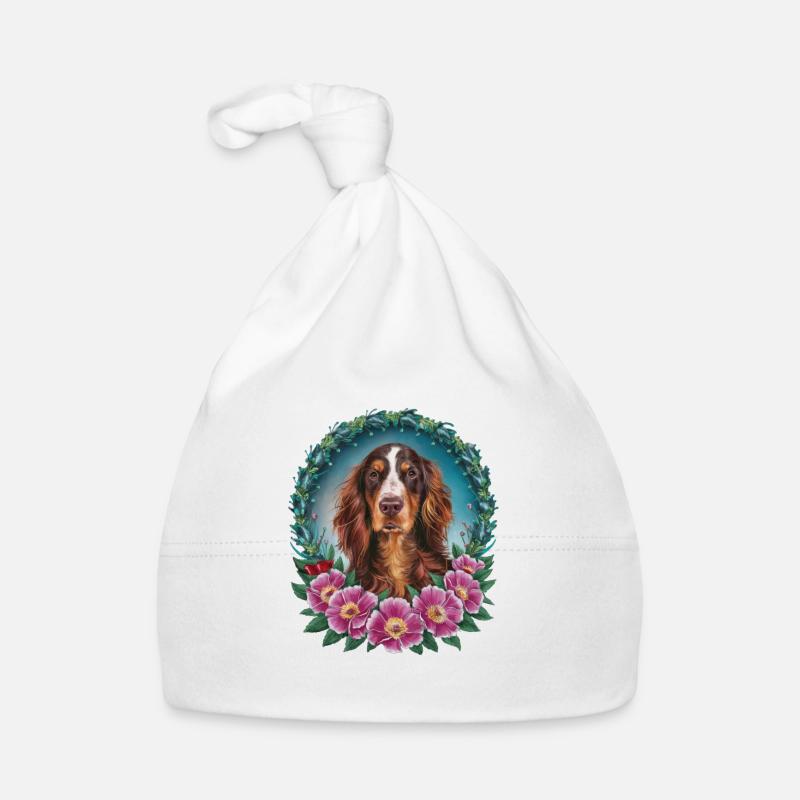 Cute Irish Setter Dog with Flowers Organic Baby Cap