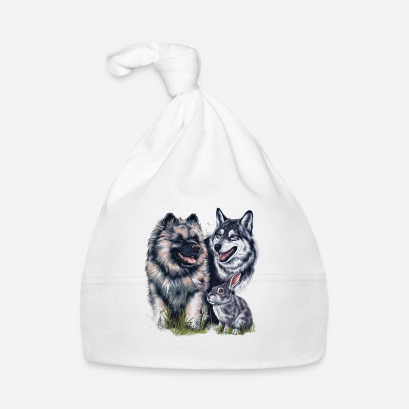 Wolfspitz avec loup et lièvre Bonnet bio Bébé