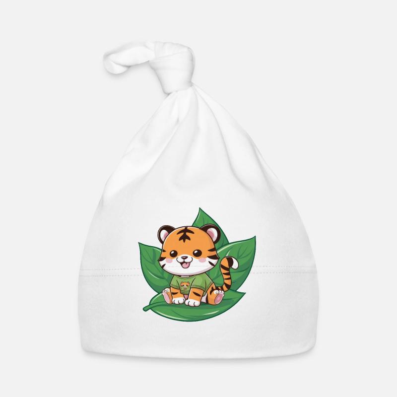Tigre dans le style dessin animé avec du thé vert Bonnet bio Bébé