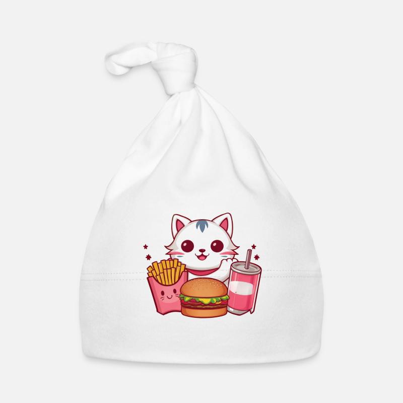 Le chat kawaii adore la restauration rapide Bonnet bio Bébé