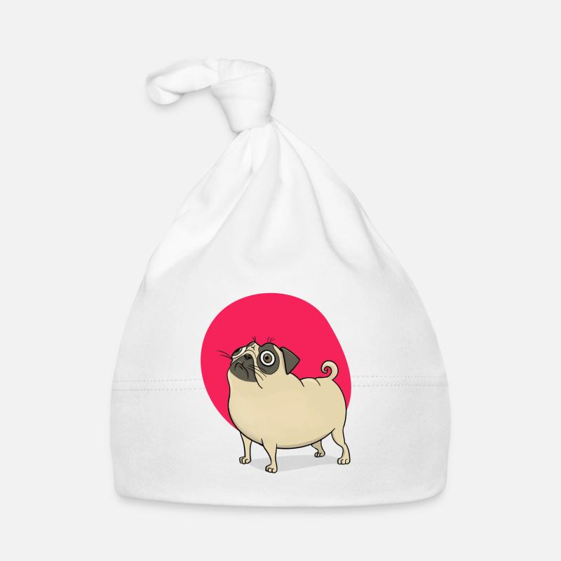 Funny pug embarrassed with red background Organic Baby Cap