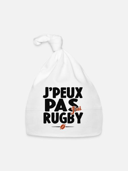 Je Peux Pas J'ai Rugby Cadeau Amoureux De Rugby - Bonnet bio Bébé - blanc - Devant
