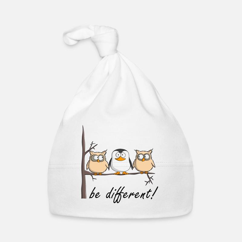 Eule und Pinguin - Baby Bio-Mütze - Weiß