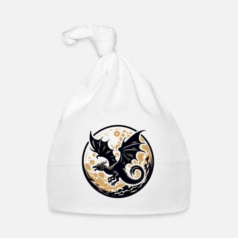 Mystical Dragon Silhouette Against Full Moon Organic Baby Cap