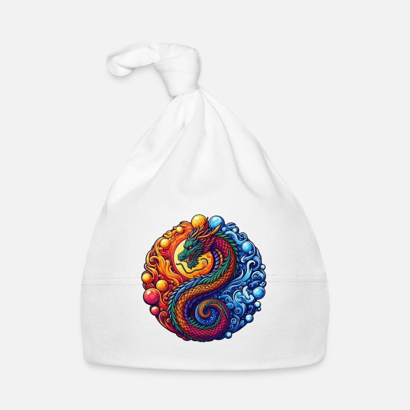 Lebendiger Yin-Yang-Drache - Baby Bio-Mütze - Weiß