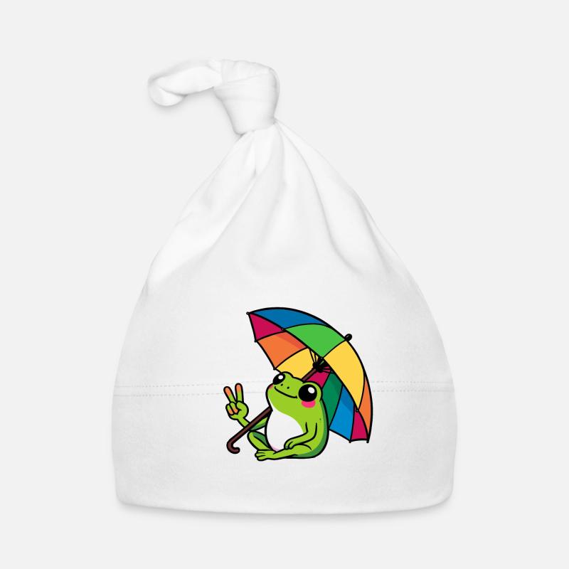 Comic Weather Researcher Frog Rainbow Umbrella Organic Baby Cap
