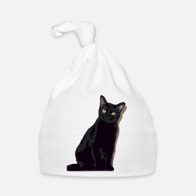 chat noir, black cat - Bonnet bio Bébé - blanc