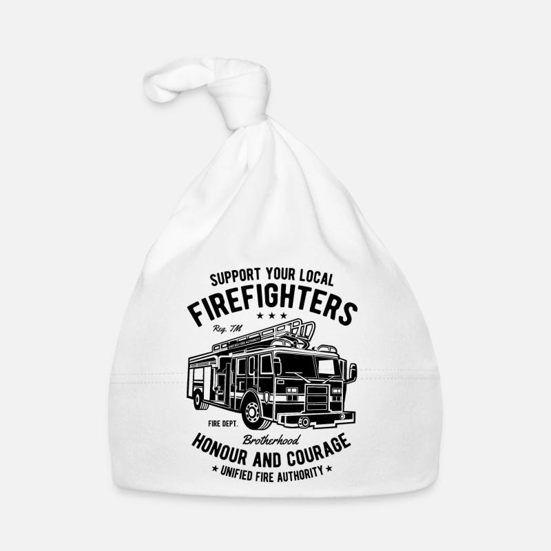 POMPIERS CAMION - Conception de camion de pompiers shirt - Bonnet bio Bébé - blanc