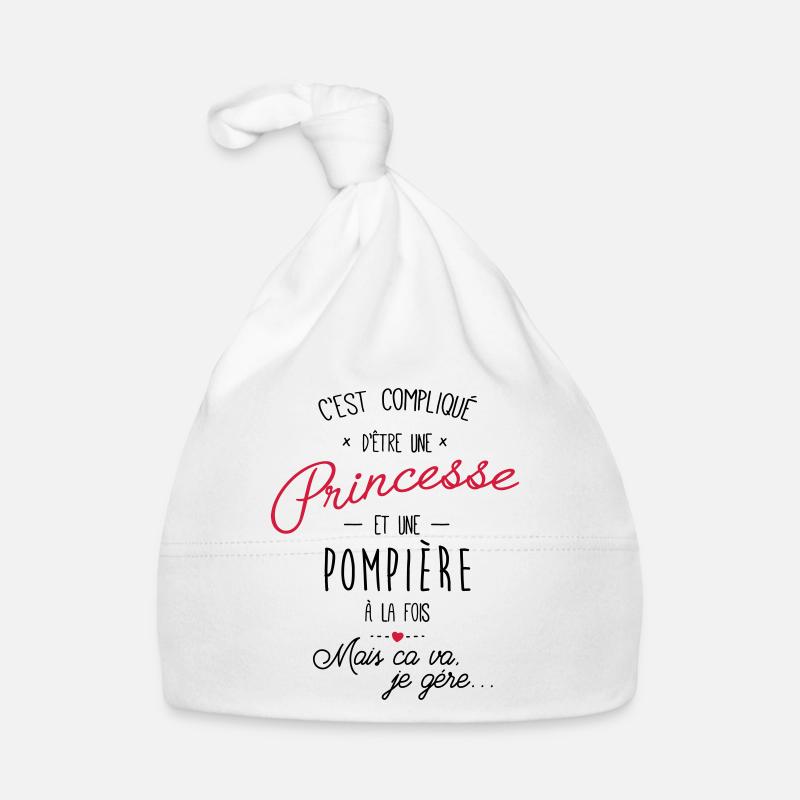 Princesse et pompière - pompier - Bonnet bio Bébé - blanc