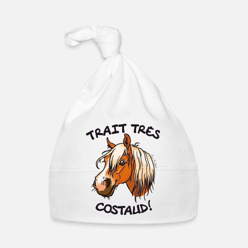 Cheval de trait comtois (texte noir) - Bonnet bio Bébé - blanc
