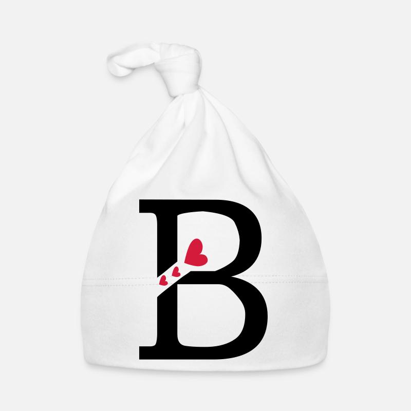 Capital lettre B avec des coeurs - Bonnet bio Bébé - blanc