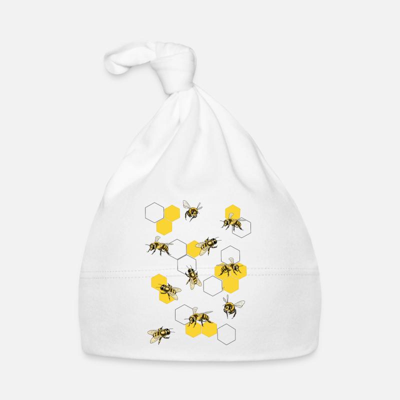 Abeilles sur nid d'abeille - Bonnet bio Bébé - blanc