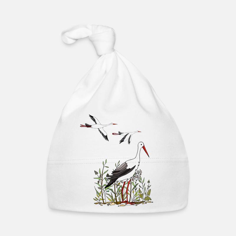 Cigognes - Bonnet bio Bébé - blanc