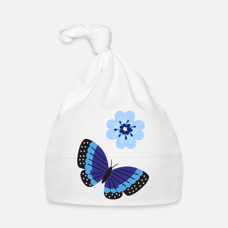 Papillon bleu avec une fleur bleue Bonnet bio Bébé
