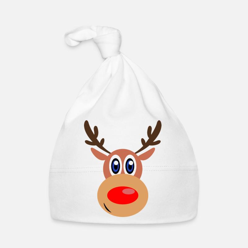 Rudolph Noël de Noël visage - Bonnet bio Bébé - blanc